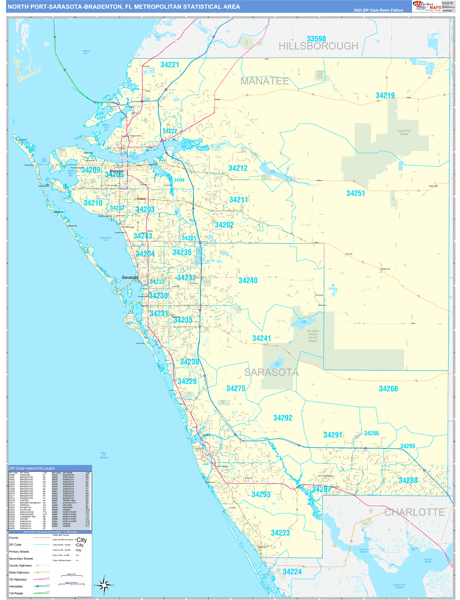 North Port-Sarasota-Bradenton Metro Area Digital Map Basic Style